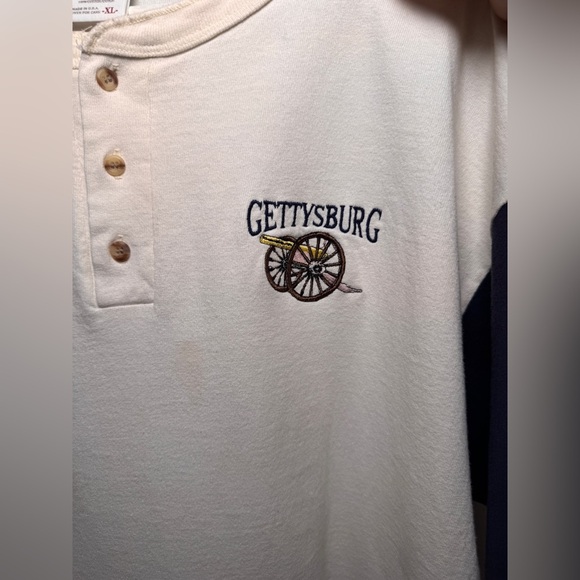 Vintage Gettysburg Henley Shirt Men’s XL | Embroidered Cannon | 90s / Y2K | Navy - Picture 3 of 4